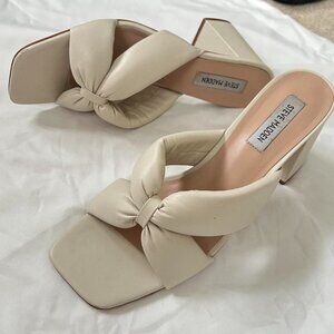 Cream Steve Madden leather bow mule heeled sandals 11 3.5 in heel